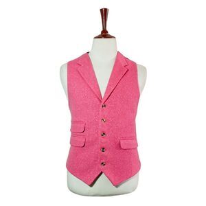 Mens 46R Pink Wool Waistcoat Vest Notch Lapel Formal Wedding Business Party Prom
